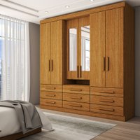 Guarda-Roupa Casal Real 6 Portas 9 Gavetas com Espelho 100% Mdf Cinamomo - Panorama Móveis