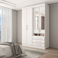Guarda-Roupa Solteiro Real 4 Portas 3 Gavetas com Espelho 100% Mdf Branco - Panorama Móveis