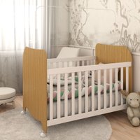 Berço Americano Sueño com Rodízios 100% Mdf Branco Brilho/Amêndoa - Panorama Móveis