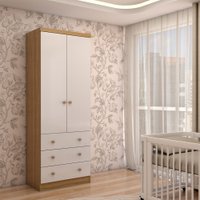 Guarda-Roupa de Bebê Sueño 2 Portas 3 Gavetas 100% Mdf Branco Brilho/Amêndoa - Panorama Móveis