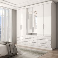 Guarda-Roupa Casal Real 6 Portas 9 Gavetas com Espelho 100% Mdf Branco - Panorama Móveis