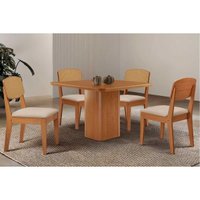 Conjunto: Mesa de Cozinha Maldivas Curvo 90cm + 4 Cadeiras Havana Naturale - Suede Creme - Rufato