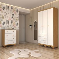Quarto de Bebê Completo Sueño C/3 Portas 7 Gavetas 100% Mdf Branco Brilho/Amêndoa - Panorama Móveis