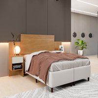 Cabeceira Master Quarto Casal E Queen Com Mesa De Cabeceira - Cinamomo com Off White