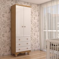 Guarda-Roupa de Bebê Sueño 2 Portas com 3 Gavetas 100% Mdf Branco Brilho/Amêndoa - Panorama Móveis