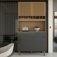Cozinha Compacta Luz 1 Gaveta 4 Portas 100% Mdf Amêndoa/Chumbo - Panorama Móveis