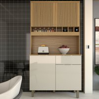 Cozinha Compacta Luz 1 Gaveta 4 Portas 100% Mdf Amêndoa/Off White - Panorama Móveis