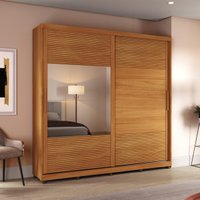 Guarda-Roupa Casal com Espelho 2 Portas Correr 3 Gavetas 237cm Multimóveis CR35397 Nature