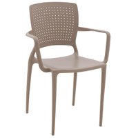 Cadeira com Braços Tramontina Safira Plástico Fibra de Vidro Camurça Sala Varanda Jardim