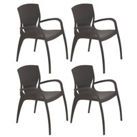 Jogo 4 Cadeiras Plásticas Marrom Com Braços Tramontina Summa Clarice 60x59cm Uso Interno Externo