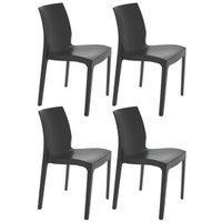 Jogo 4 Cadeiras Tramontina Alice Plástico Resistente Preto Sem Braços Sala Varanda Jardim Cozinha