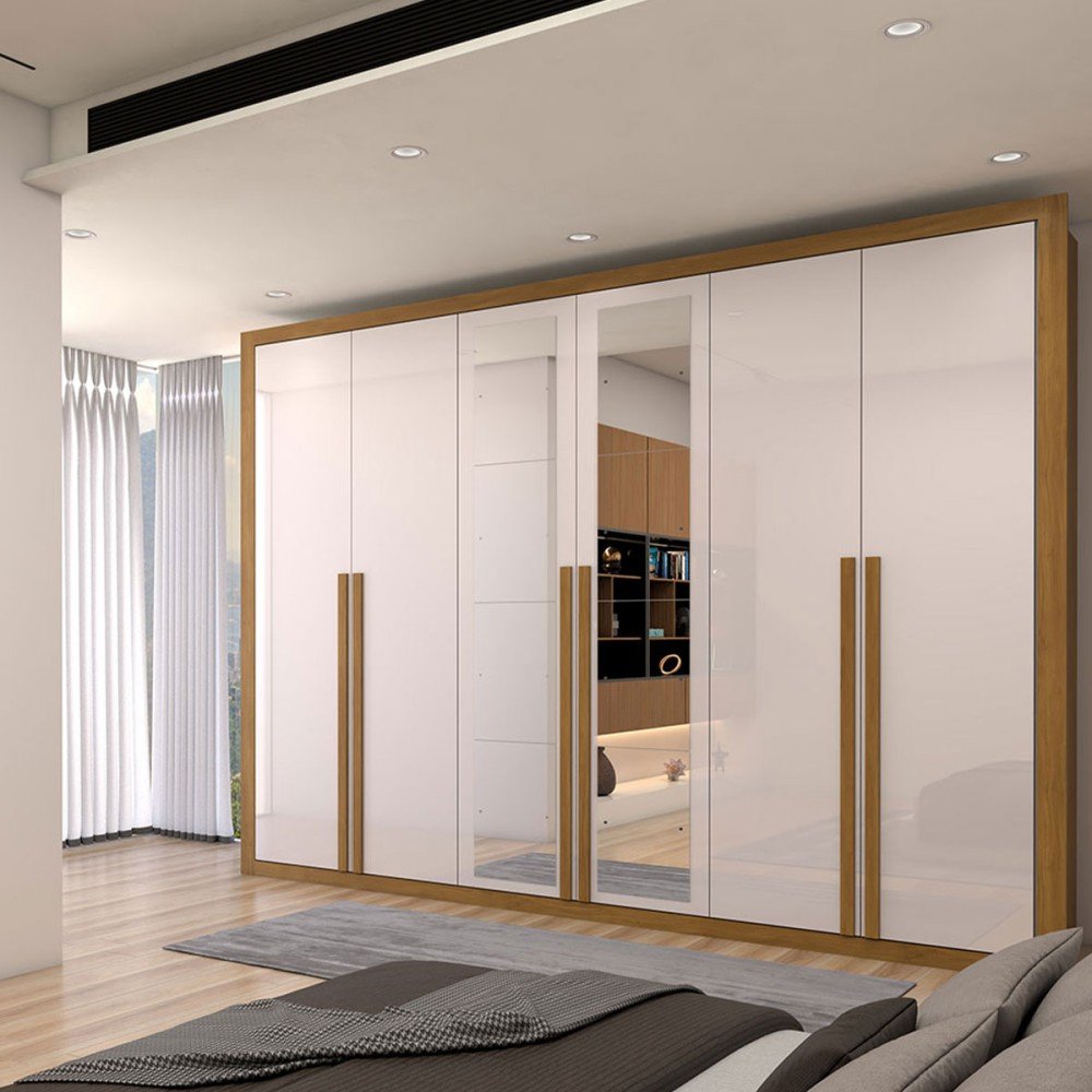 Guarda-Roupa Casal Classic 6 Portas 6 Gavetas 100% Mdf com Espelho Cinamomo/Off White - Panorama Moveis