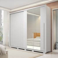 Guarda-Roupa Casal Branco Romanus 2 Portas 4 Gavetas com Espelho Ripado - Caemmun