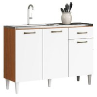 Balcao Para Pia  3P 1G 120 cm MDP Atenas Cinamomo Branco ARMoveis