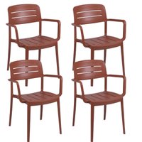 Jogo 4 Cadeiras Plásticas Tramontina Encosto e Braços Amélia Terracota Varandas Área de Lazer Jardim