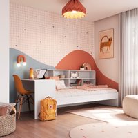 Cama Infanto Juvenil com Escrivaninha e Estante Solteiro Branco Completa Móveis