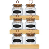 3 Conjuntos Porta Temperos Especiarias Potes de Vidro 260ml Bandeja Madeira Lyor