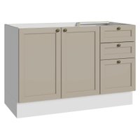 Balcão de Pia 120 cm 2 Portas 3 Gavetas (Sem Tampo) Branco/Crema Vik Madesa