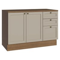 Balcão de Pia 120 cm 2 Portas 3 Gavetas (Com Tampo) Rustic/Crema Vik Madesa