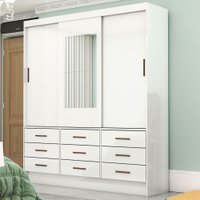 Guarda-Roupa Solteiro Orrizonte 3 Portas 9 Gavetas com Espelho Branco - Pnr Móveis