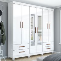 Guarda-Roupa Casal Mondo 6 Portas 4 Gavetas com Pés e Espelho Branco - Pnr Móveis