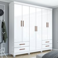 Guarda-Roupa Casal Mondo 6 Portas 4 Gavetas com Pés Branco - Pnr Móveis