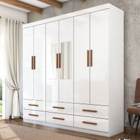 Guarda-Roupa Solteiro Aria 6 Portas 6 Gavetas com Espelho Branco - Pnr Móveis