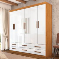 Guarda-Roupa Solteiro Aria 6 Portas 6 Gavetas com Espelho Cinamomo/Branco - Pnr Móveis