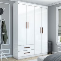 Guarda-Roupa Solteiro Solo 4 Portas 2 Gavetas Branco - Pnr Móveis