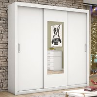 Guarda-Roupa Casal Alazzo 3 Portas 4 Gavetas com Espelho Branco - Pnr Móveis