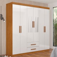 Guarda-Roupa Solteiro Regalle 6 Portas 2 Gavetas com Espelho Cinamomo/Branco - Pnr Móveis