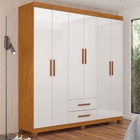 Guarda-Roupa Solteiro Regalle 6 Portas 2 Gavetas com Pés Cinamomo/Branco - Pnr Móveis