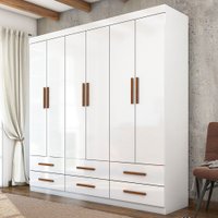Guarda-Roupa Solteiro Aria 6 Portas 6 Gavetas Branco - Pnr Móveis