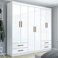 Guarda-Roupa Casal Mondo 6 Portas 4 Gavetas Branco - Pnr Móveis