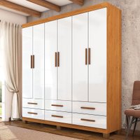 Guarda-Roupa Solteiro Aria 6 Portas 6 Gavetas com Pés Cinamomo/Branco - Pnr Móveis