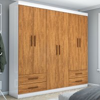 Guarda-Roupa Casal Mondo 6 Portas 4 Gavetas Branco/Cinamomo - Pnr Móveis
