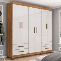 Guarda-Roupa Casal Mondo 6 Portas 4 Gavetas com Pés Cinamomo/Off White - Pnr Móveis