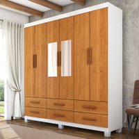 Guarda-Roupa Solteiro Aria 6 Portas 6 Gavetas com Pés e Espelho Branco/Cinamomo - Pnr Móveis