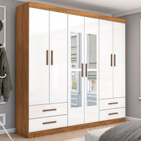 Guarda-Roupa Casal Mondo 6 Portas 4 Gavetas com Espelho Cinamomo/Branco - Pnr Móveis