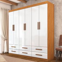 Guarda-Roupa Solteiro Aria 6 Portas 6 Gavetas Cinamomo/Branco - Pnr Móveis