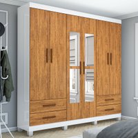 Guarda-Roupa Casal Mondo 6 Portas 4 Gavetas com Pés e Espelho Branco/Cinamomo - Pnr Móveis