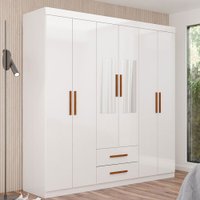 Guarda-Roupa Solteiro Regalle 6 Portas 2 Gavetas com Espelho Branco - Pnr Móveis
