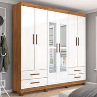 Guarda-Roupa Casal Mondo 6 Portas 4 Gavetas com Pés e Espelho Cinamomo/Branco - Pnr Móveis
