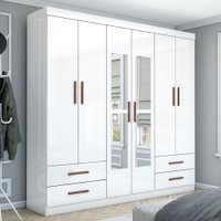 Guarda-Roupa Casal Mondo 6 Portas 4 Gavetas com Espelho Branco - Pnr Móveis