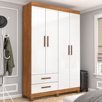 Guarda-Roupa Solteiro Solo 4 Portas 2 Gavetas com Pés Cinamomo/Branco - Pnr Móveis