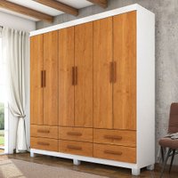 Guarda-Roupa Solteiro Aria 6 Portas 6 Gavetas com Pés Branco/Cinamomo - Pnr Móveis
