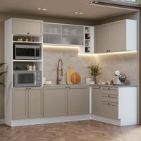Armário de Cozinha Completa de Canto 399 cm Branco/Crema Vik Madesa 01