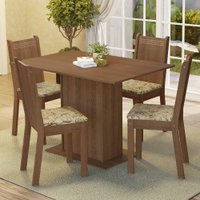 Conjunto Sala de Jantar Madesa Luana Mesa Tampo de Madeira 4 Cadeiras Rustic/Lírio Bege