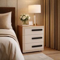 Mesa de Cabeceira Valência 3 Gavetas Creme/Freijó - Politorno