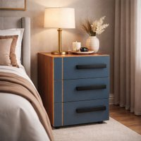 Mesa de Cabeceira Lisboa 3 Gavetas Azul/Freijó - Politorno
